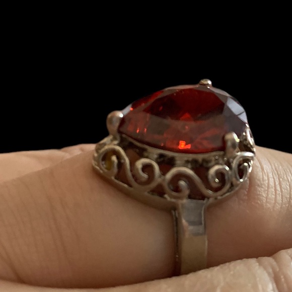 Garnet Amber Red Cz Silver Pear Shape Dinner Cocktail Ring Women’s Jewelry - Picture 10 of 12